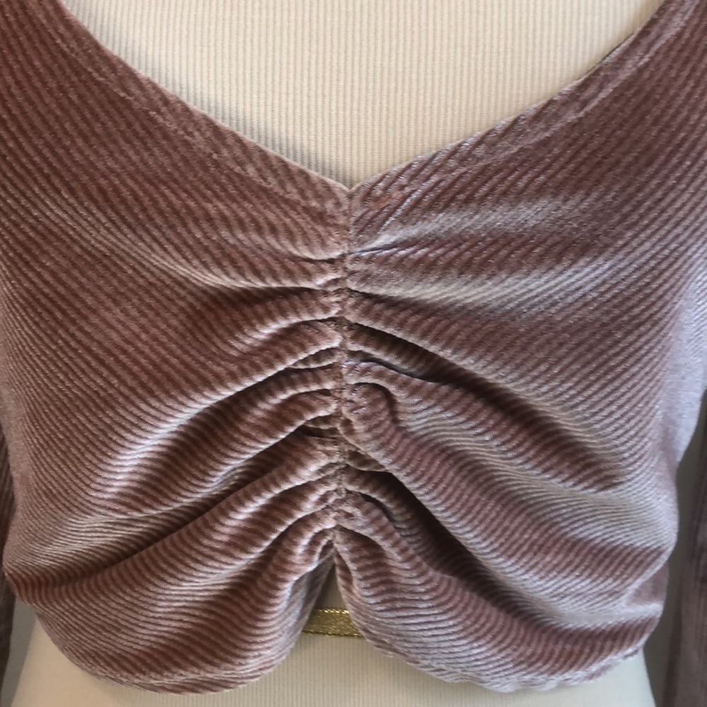 URBAN OUTFITTERS Paradox Ruched Cropped Top Mauve Velvet Long Sleeve Large - Picture 5 of 10